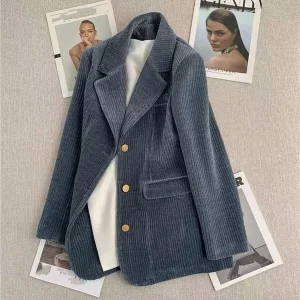 New Fashion Spring Autumn Korean corduroy Blazers Coats Women Jacket Casual Work Wear Office Lady Suit Coat Outwear Tops Female